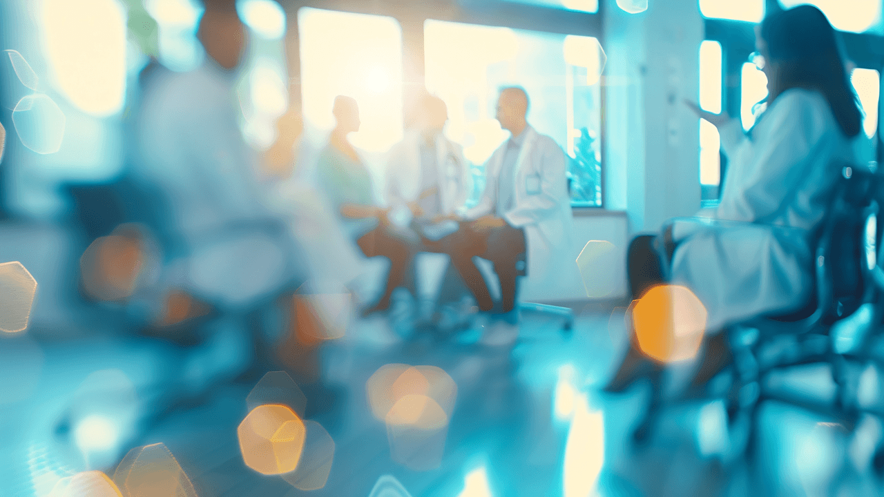 Blurred doctors nurses or hospital meeting for surgery planning treatment innovation or medicine research Talking men or healthcare women in teamwork collaboration or diversity in defo : Generative AI. Image Credit: Adobe Stock Images/Generative AI